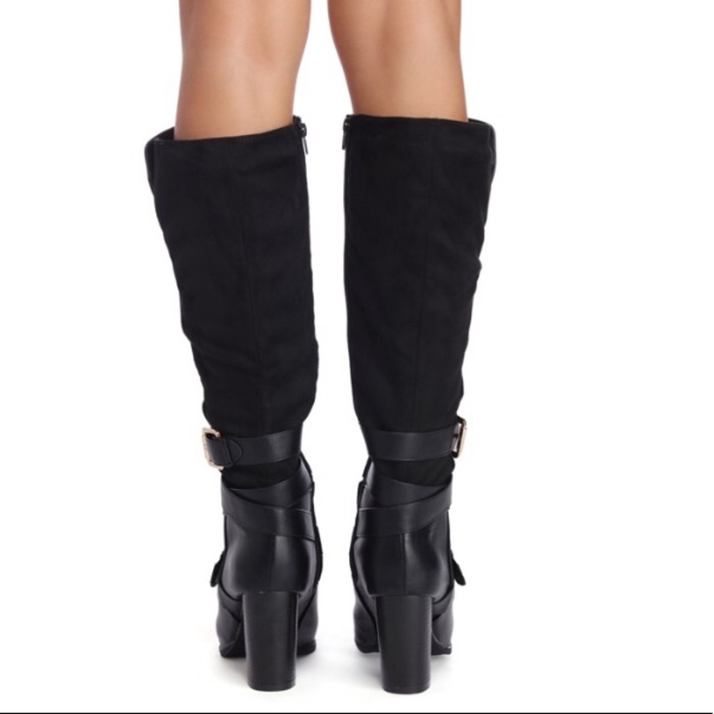 🎁Windsor City Girl Gold Buckle Block Heel Boots